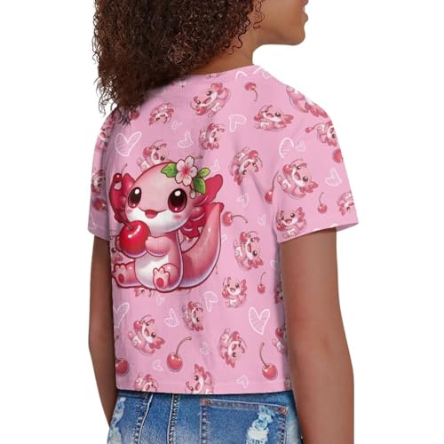 Image of Girls Crop Tees Crew Neck Casual Short Sleeve T Shirts Kids Loose Soft Comfortable Tees Blouses Shirt for Little Girl