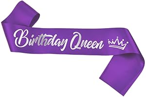 Birthday Queen Sash - Shimmering Silver Foil Letter Purple Birthday Sash for Women