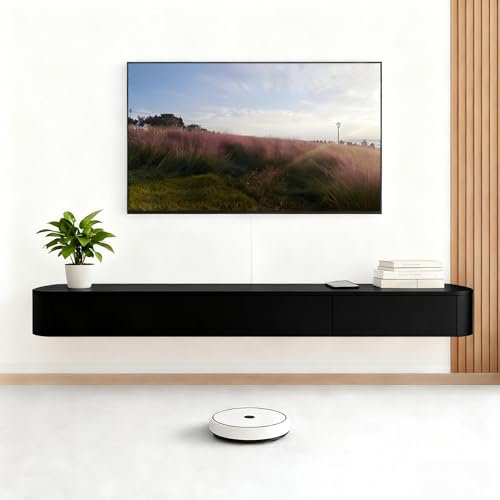 Image of 55.2in Floating TV Stand,Floating TV Cabinet, Solid Wood Floating TV Stand, Wall Entertainment Center with Storage Cabinets and Flip Down Doors, Floating for Living Room Bedroom Office