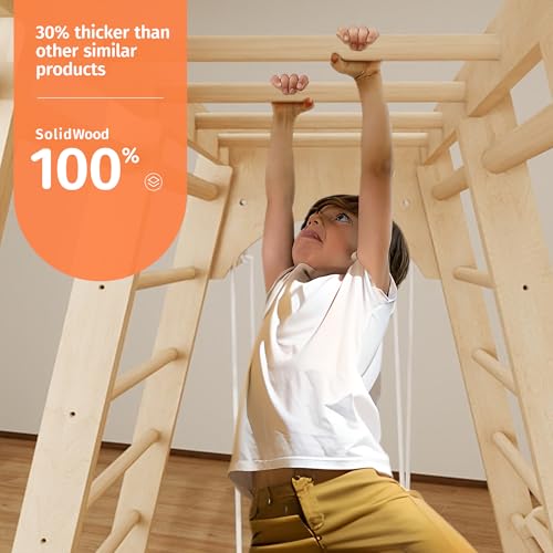 Image of Indoor Jungle Gym for Toddlers, 8-in-1 Wooden Montessori Climbing Toys with Slide, Swing, Rock Wall, Rope Ladder, Monkey Bars - Indoor Playground for Kids Ages 1-8