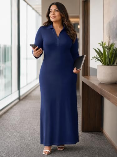 Image of PinkPatty Women's Casual 3 /4 Sleeve Polo V Neck Bodycon Maxi Dress