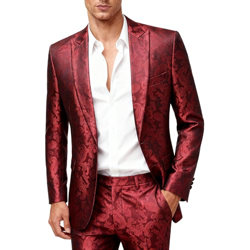 Cloudstyle Mens 2 Piece Paisley Dress Suit One Button Party Wedding Blazer Pants...