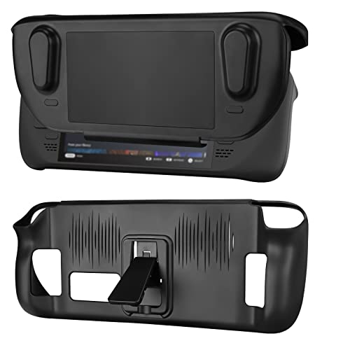 Image of Geekria Kickstand Case Compatible with Steam Deck, TPU Cover Protector with Stand Base, Non-Slip and Anti-Scratch Sleeve (Black)