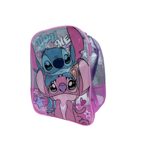 PICOBOX Mochila de praia transparente infantil para meninos e meninas, bolsa anti-areia PVC com base de grade, Stitch e anjo, Mochila de praia Stitch e Anjo