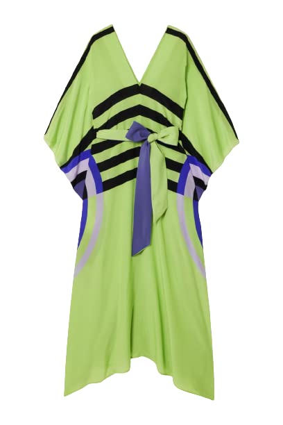 Varni Jewel Blue and Green Full Lengthed Printed Softy Silk Modest Wear Kaftan for Women,Beach Dress,Maxi Dress,Caftan, Birthday, Regular Kaftan (Green and Blue)