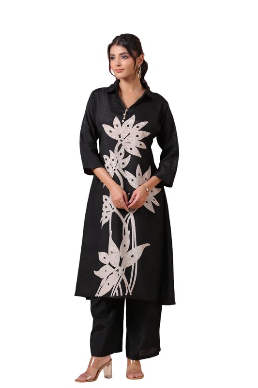 jisora Women's Black Printed Russian Silk Co-ord Set-picture-31