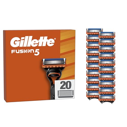 Gillette Recharges De Rasoir Fusion5 Pour Hommes, Pack De 20, AUTHENTIQUES, Cartouches Avec Bande Lubrifiante Et 5 Lames Pour Un Rasage Manuel Efficace,...