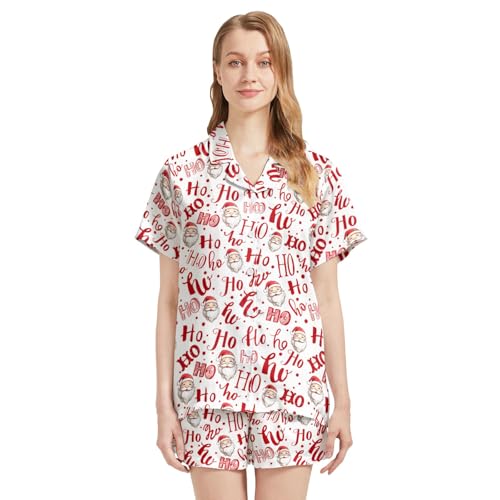 Image of Silk Satin Pajama Set for Women Summer Lounge Pjs Sets 2 Piece Suit Ladies Button Down Tops And Shorts Sleepwear