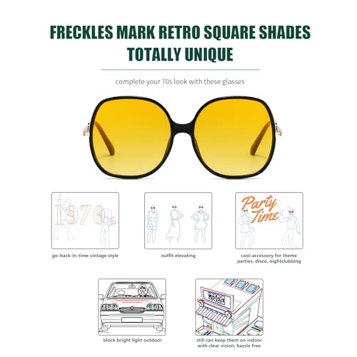 Image of Freckles Mark 70s Super Oversize Square Sunglasses for Women Vintage Rectangular Plastic Frame