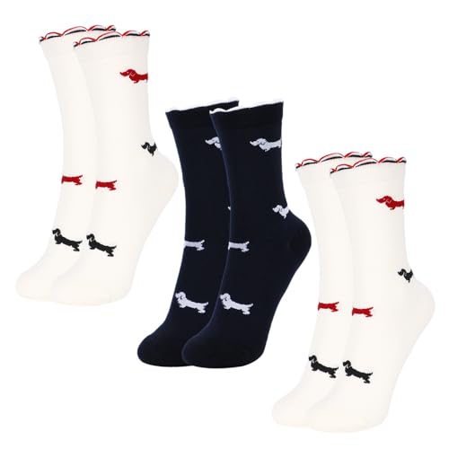 trabag 3 Paar Dackel Socken 39-42, Dackel Deko Geschenke für Damen, Geschenk für Hundebesitzer, Lustige Dachshund Socken für Frauen, Geschenk für Frauen