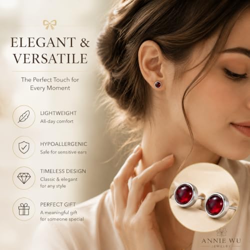 Red Gemstone Stud Earrings for Women 925 Sterling Silver Hypoallergenic - image 5