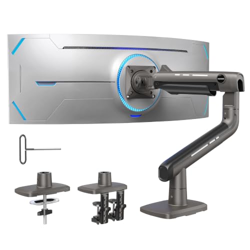 HUANUO TitanLift Heavy Duty Monitor Arm for Screens up to 49', Holds 44 lbs, Aluminum Ultrawide Screen Monitor Mount, Fully Adjustable Single Gaming Desk Mount with Dual C-Clamp, Max VESA 100x100mm