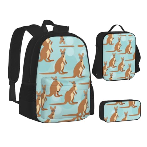 Funny For Kangaroo Zoo Print 3-Piece Set Backpack, Lunch Bag And Pencil Case, For Travel, College, And Daily Use2