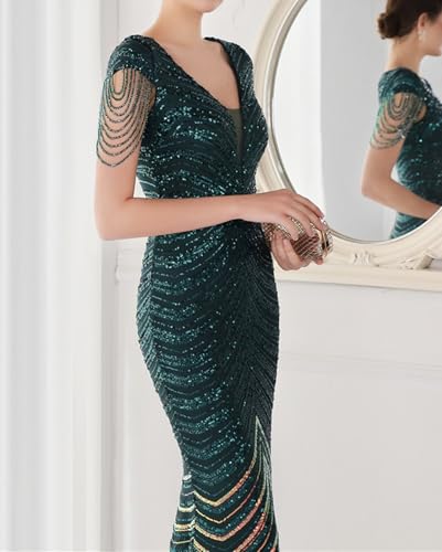 Image of houstil Formal Dresses for Women Sequin 1920s Full Length Evening Party Gown Great Gatsby Cocktail Wedding Dress