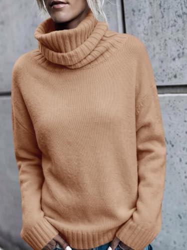 Image of FISACE Womens Oversized Turtleneck Pullover Sweater Cable Knit Sweater Tops