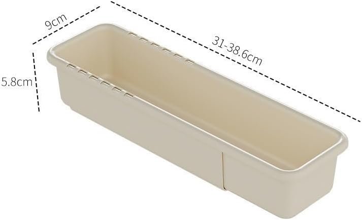 Miniatura 2 de Expandable Drawer Organizer for Utensils and Stationery, Adjustable from 15.4 to 46.1 cm, Smooth Sliding PP Storage Box, Beige, Space-Saving Drawer