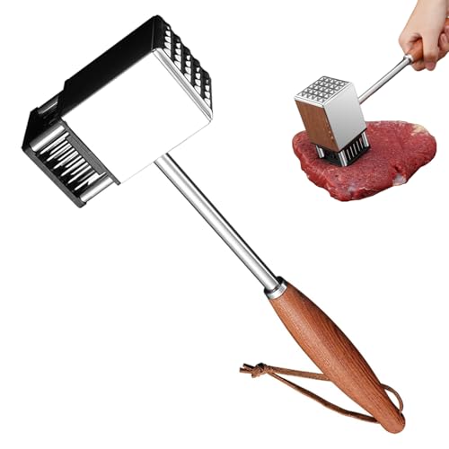 La Mejor Selección de Aplanador de carne del mes. 42 Longzhuo Ablandador de Carne 2 en 1, Martillo Tenderizador de Acero Inoxidable con 36 Cuchillas de Aguja Ultra Afiladas, Ablandador de Cocina de Doble Cara para Pollo, Ternera,...