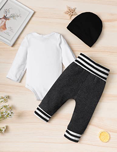 Fommy Baby Boy Clothes 6-9 Months Infant Baby Boy Outfits Long Sleeve Letter Clothes+Solid Color Long Pants+Hat 3Pcs Fall Clothing Sets #TOP3