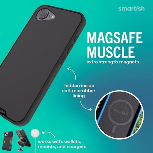 Image of Smartish iPhone 17e /16e Magnetic Case with MagSafe Wallet - Gripmunk - Magsafe Compatible Thin Grip Cover + Detachable Magnetic Credit Card Holder - Black Tie Affair