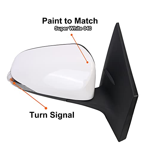 White Passenger Side Mirror For Toyota Corolla 2014-2019 To1321295 Power Heated Manual Foldable Turn Signal Light Paint White Ptm White 7 Pin Right 87910-02D70 #TOP4