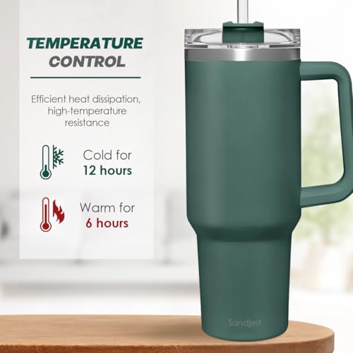 Image of SANDJEST Stainless Steel Insulated Tumbler with Handle 40oz With Lid and Straw, Coffee Travel Cup for Men Women Friends Family, Gifts for Christmas Birthday (Hunter Green)
