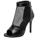  SJJH Damen Sexy Mesh-Sandalen mit Peeptoe und Stiletto-Absätzen (Schwarz, 43)
