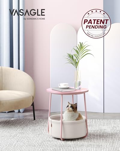 VASAGLE-End-Table-Small-Bedside-Table-with-Fabric-Basket-Modern-Nightstand-Round-Side-Table-for-Living-Room-Bedroom-Jelly-Pink-and-Cream-White-ULET223R61 VASAGLE End Table Small Bedside Table with Fabric Basket Modern Nightstand Round Side Table for Living Room Bedroom Jelly Pink and Cream White ULET223R61