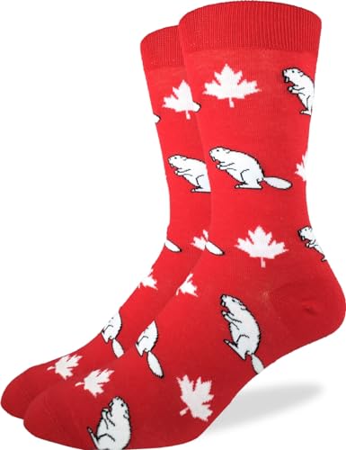 Good Luck Sock Men's Canada Maple Leaf & Beaver Socks, Adult, Shoe Size 7-12