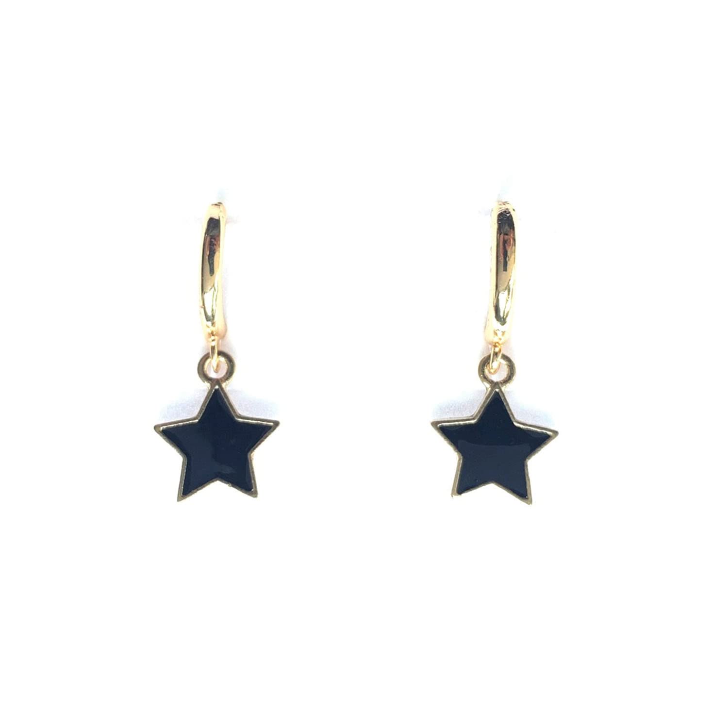 ASTER ALHELÍPendientes Mujer Chapados en Oro Estrellas Negras - Aros Niña con Colgante en Forma de Estrella - Perfectos para Regalo - Estrella negra