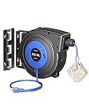 DEWENWILS 18 m einziehbare Verlängerungskabeltrommel, drehbare Verriegelungskappe, SJTOW 14/3C, 6 Schutzkontakt-Steckdosen, 10 A Schaltkreisschalter, robustes Stromkabel