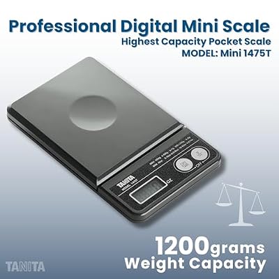 Tanita 1475T Professional High Capacity Scale 1200g Max - Gram Ounce Modes - Precision Digital Pocket Scale - LCD Display - Detachable Tray - Japan Technology - Batteries Included - Tare Function