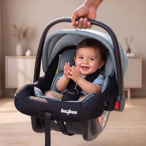 Image of Baybee Premium Baby Carry Cot for Newborn 0-15 Months, 4-in-1 Multipurpose Infant Rocker & Car Seat with Adjustable Handle, Safety Belt & Canopy | Travel Carrycot & Baby Car Seat | Weight Capacity Upto 25 Kgs (Green)