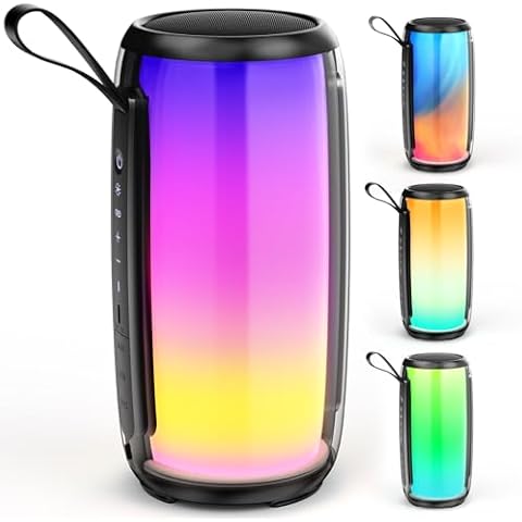 HWWR Portable Bluetooth Speaker, Wireless Waterproof Speaker with Stylish Lights, Support TWS/TF Card/USB/AUX, Loud HD Stereo Sound, Robust Bass, Lightweight for Party/Outdoor/Camping Cover