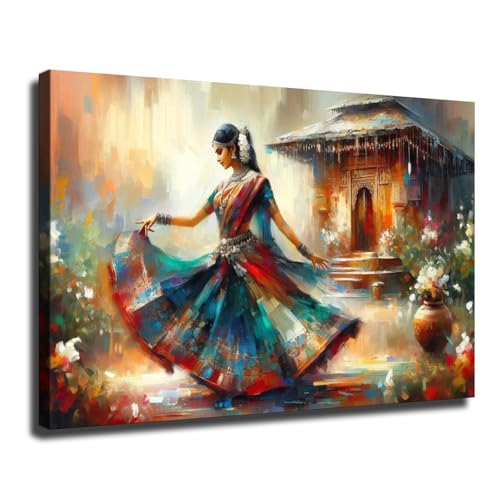 Indian Woman Dancing Wall Art, Traditional Folk Dress From India