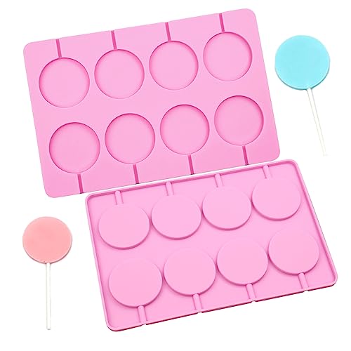 2 PCS Silicone Lollipop Molds - 8-Capacity Hard Candy Molds - Pink Round Chocolate Moulds for Lollipop, Hard Candy, Chocolate, Cake Pop, Ice Cube Sucker