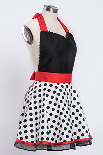 Alex Virtue Cute Retro Aprons For Women Girls Cooking Kitchen Cotton Sexy Long-Lasting Polka Dot Mother's Gifts (Balck Polka Dot) #TOP2