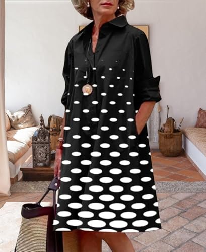 Women's Long Sleeve Shirt Dress Button Down V Neck Casual Midi Dress Printed Loose Fit Summer Dresses with Pocket2