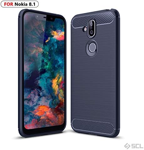 SCL Case Compatible with Nokia 8.1, SCL Phone Case Exquisite Series-Carbon Fiber Design Protective Cover with Anti-Scratch and Shock-Absorption Technology Compatible with Nokia 8.1-Blue