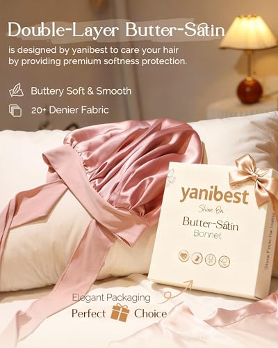 YANIBEST Adjustable Satin Bonnet for Sleeping Women Double Layer Hair Bonnet Reduce Friction Prevent Frizz Natural Curly Hair