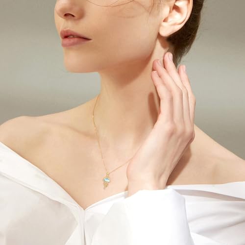 Jellyfish/Phoenix/Fox/Fairy Necklace 14K Solid Gold Moonstone Jellyfish/Moon Fox Pendant Animal Theme Jewelry For Women2