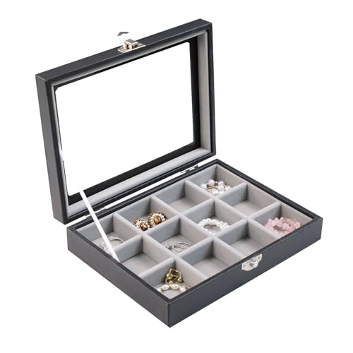 Stratalife Jewelry Box Cute Earring Holder Organizer Small Jewelry Boxes for Women Jewelry Storage Earring Case Jewelry Trinket Tray Dresser Organizer Beige