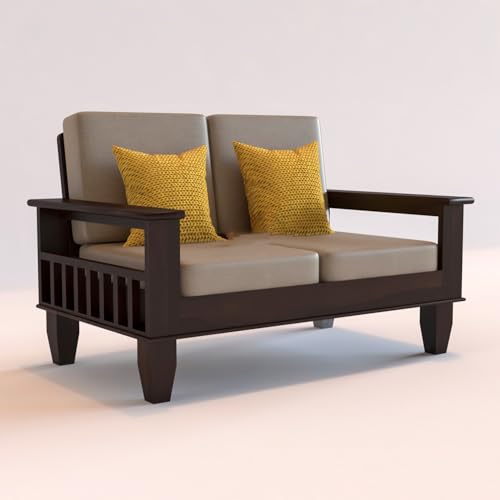 Image of KINGS HOME FURNITURE Sheesham Wooden 4 Seater Sofa for Living Room | Rosewood 4 Seater Cushion Sofa with Side Newspaper Holder for Home & Office | Solid Wood Sofa Set for Lounge (-Walnut,2+1+1 Seater)