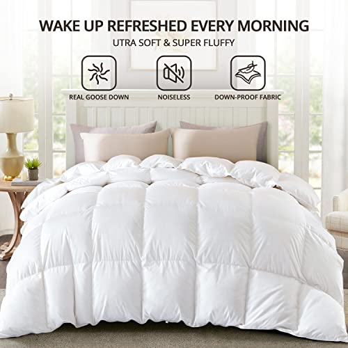 Globon Winter White Goose Down Comforter Queen Size,Down Duvet Insert 50 Oz,100% Cotton Shell,With Corner Tabs, White #TOP1