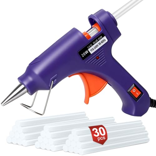 Pistola de Silicona Caliente 20W, Pistola de Pegamento Termofusible con 30 Barras de Pegamento (7 mm x 150 mm), mini pistola de pegamento caliente para la escuela,DIY, manualidades, Reparaciones en H