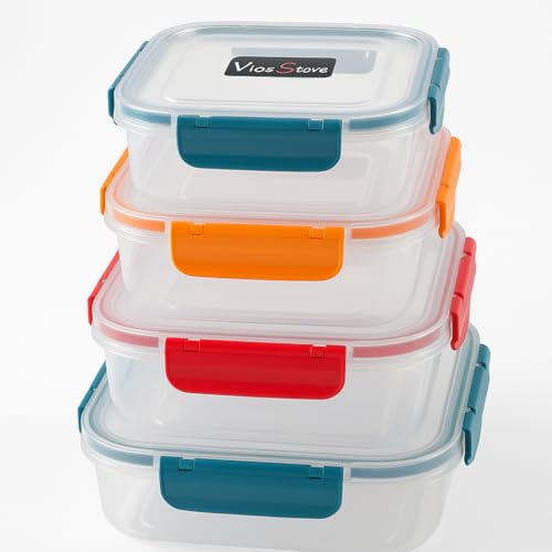 Vios Store 4’lü Kilitli Saklama Kabı Seti – Sızdırmaz Kapaklı, Farklı Boy ve Renklerde, BPA İçermez, Plastik Gıda Saklama Kutusu (2150 ml- 1300 ml - 700 ml - 300 ml) (Kırmızı)