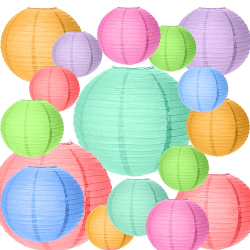 Paper Lantern, 20pcs Chinese Round Lanterns Hanging Decorations Sizes 4 6 8 10 Different Sized Round Paper Lanterns for Weddings Party Garden Birthday Family Gathering Patios Decor