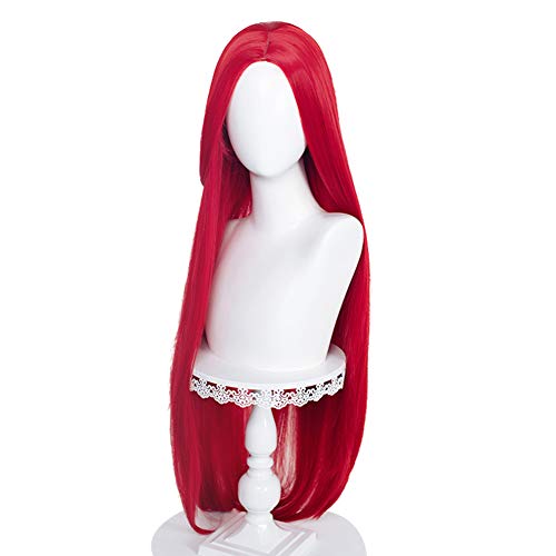 Uniquebe Long Straight Rose Red Wigs for Women Middle Part Natural Looking Silk Fully Heat Resistant Synthetic Wig for Daily Party Anime Fashion Women's Cosplay Wig + 1 Free Wig Cap (Rose Red)