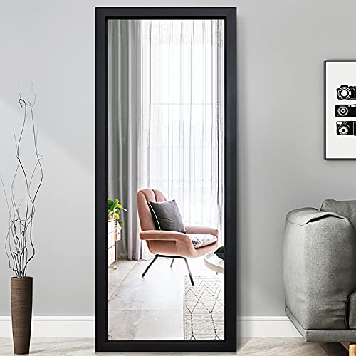 Pexfix Door Mirror Full Length 18"X51" Over The Door Rectangle Sleek Frame Space Saving Floor Mirror Dressing Hanging Wall Mounted Mirror-Black #TOP1