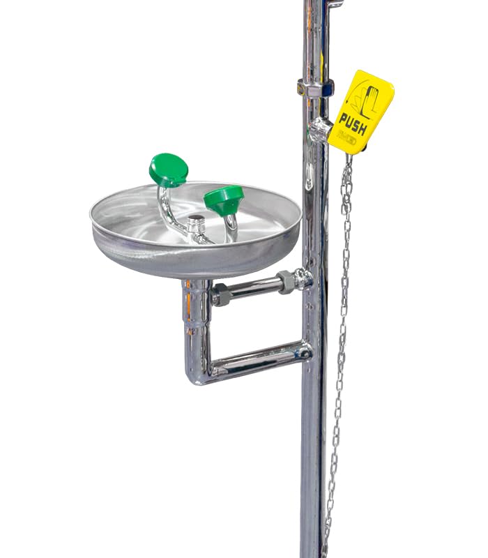 Lavaojos de Emergencia con Poste a Suelo, Ducha y Pedal – Protección Completa y Eficiencia en Emergencias