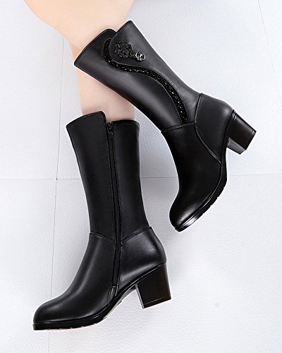 Duberess Women's Wool Lined Warm Winter Anti Slip Zip Chunky Heel Fashion Classic Mid-calf Boots2